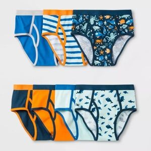 L 12-14 Boys Pack of 7 Briefs Cotton Set - Cat & Jack Multi Color and Fish Print
